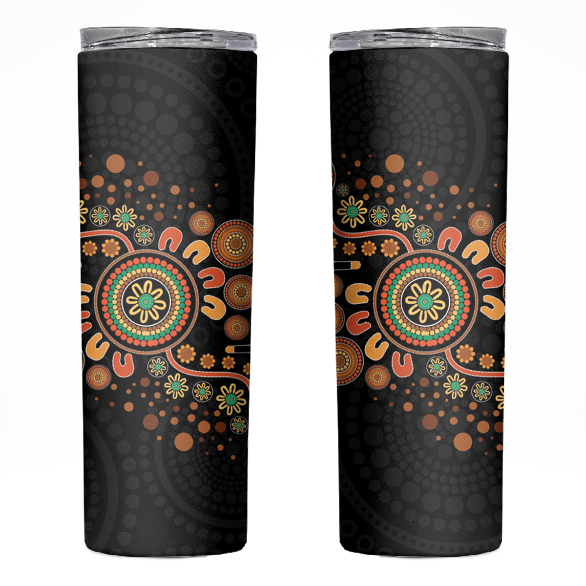 Aboriginal Dots Art Painting With Boomerang Skinny Tumbler