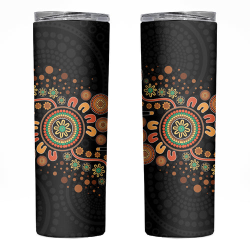 Aboriginal Dots Art Painting With Boomerang Skinny Tumbler