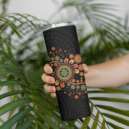 Aboriginal Dots Art Painting With Boomerang Skinny Tumbler