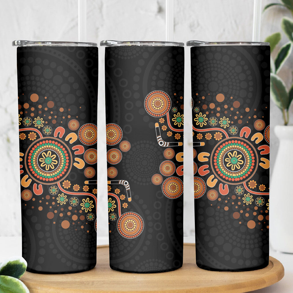 Aboriginal Dots Art Painting With Boomerang Skinny Tumbler