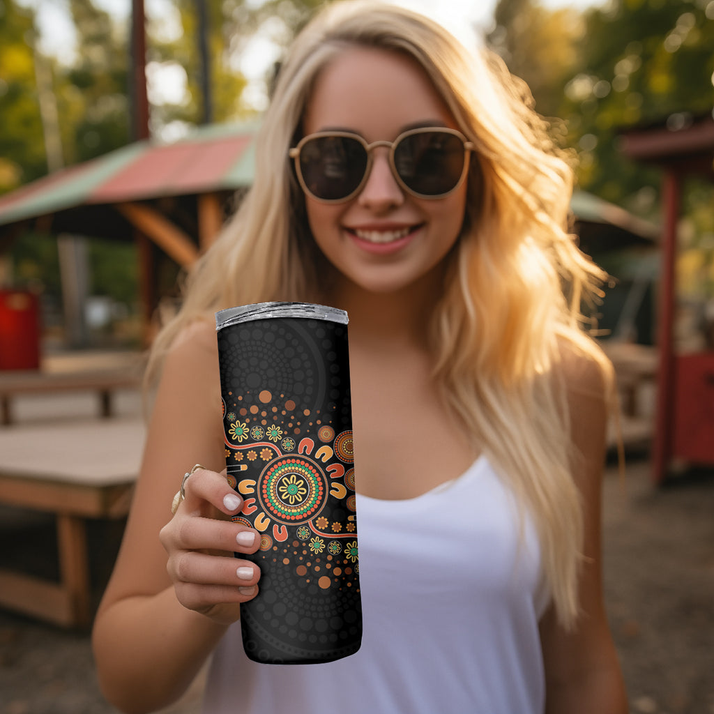 Aboriginal Dots Art Painting With Boomerang Skinny Tumbler