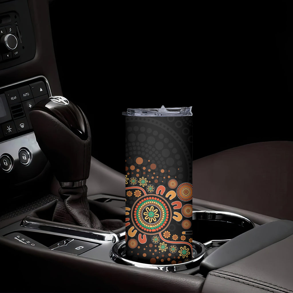 Aboriginal Dots Art Painting With Boomerang Skinny Tumbler