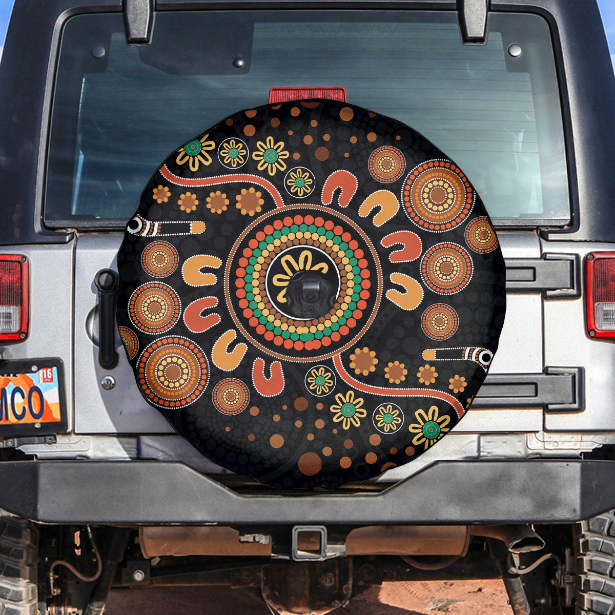 Aboriginal Dots Art Painting With Boomerang Spare Tire Cover