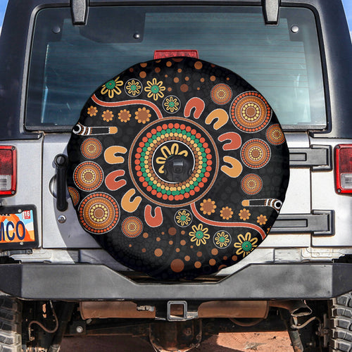 Aboriginal Dots Art Painting With Boomerang Spare Tire Cover