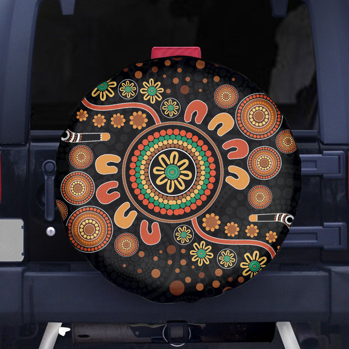 Aboriginal Dots Art Painting With Boomerang Spare Tire Cover