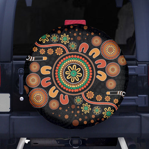 Aboriginal Dots Art Painting With Boomerang Spare Tire Cover