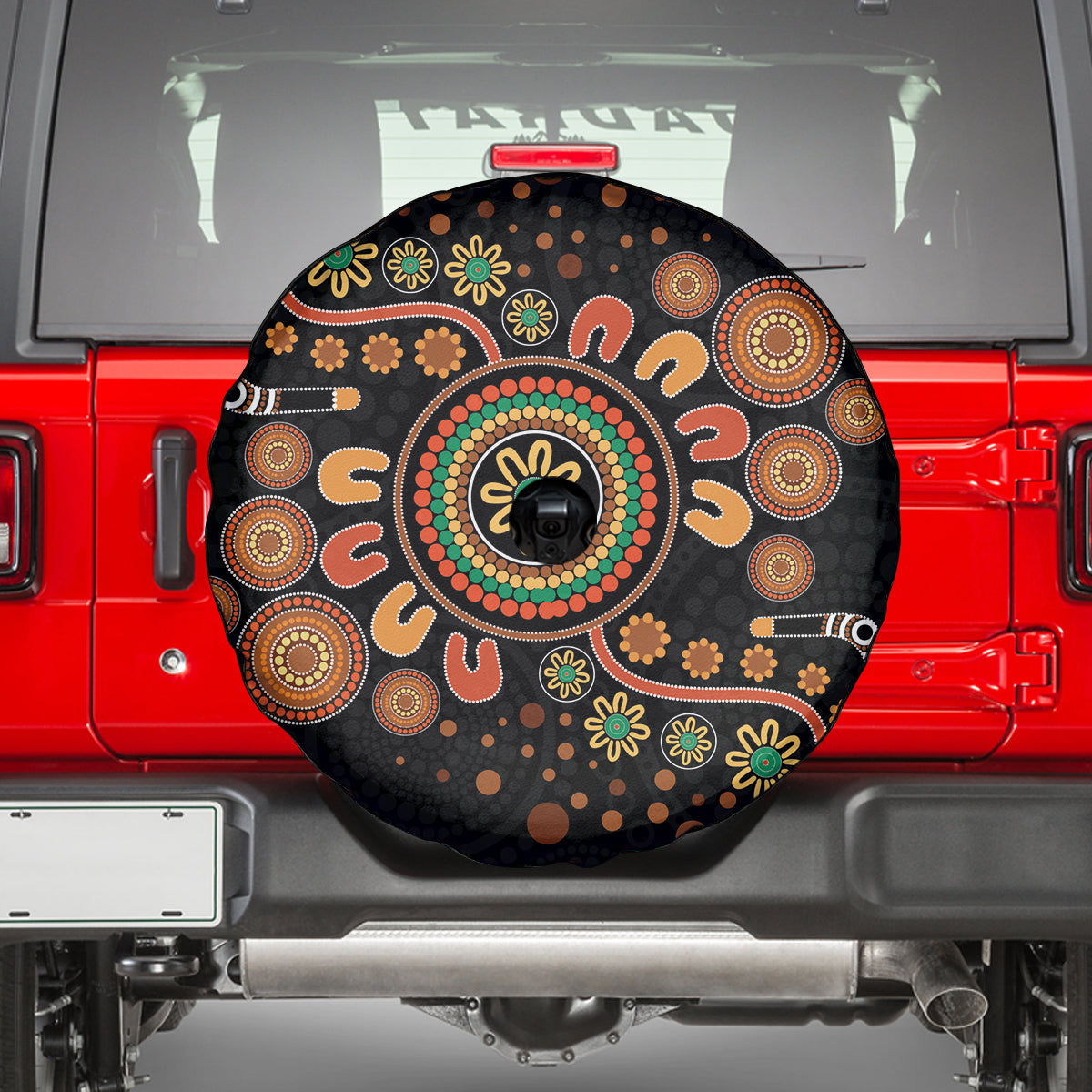 Aboriginal Dots Art Painting With Boomerang Spare Tire Cover
