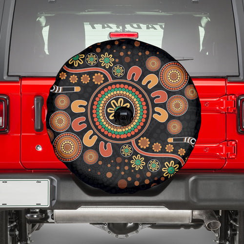 Aboriginal Dots Art Painting With Boomerang Spare Tire Cover