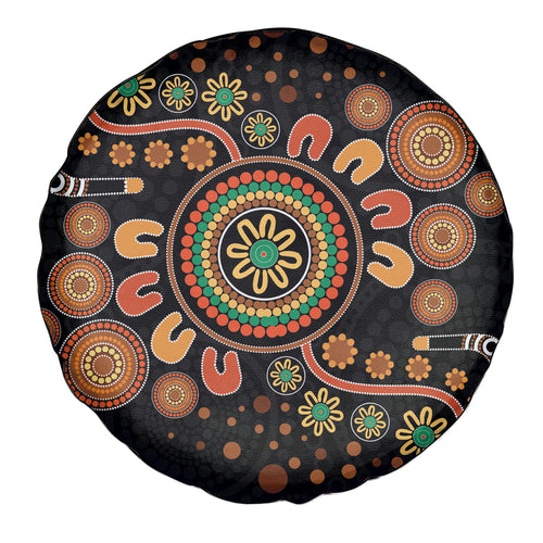 Aboriginal Dots Art Painting With Boomerang Spare Tire Cover