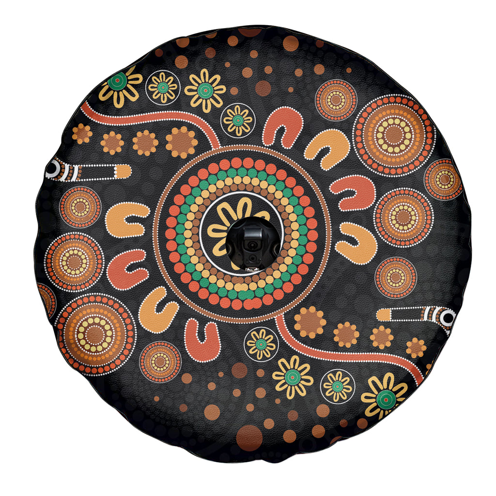 Aboriginal Dots Art Painting With Boomerang Spare Tire Cover