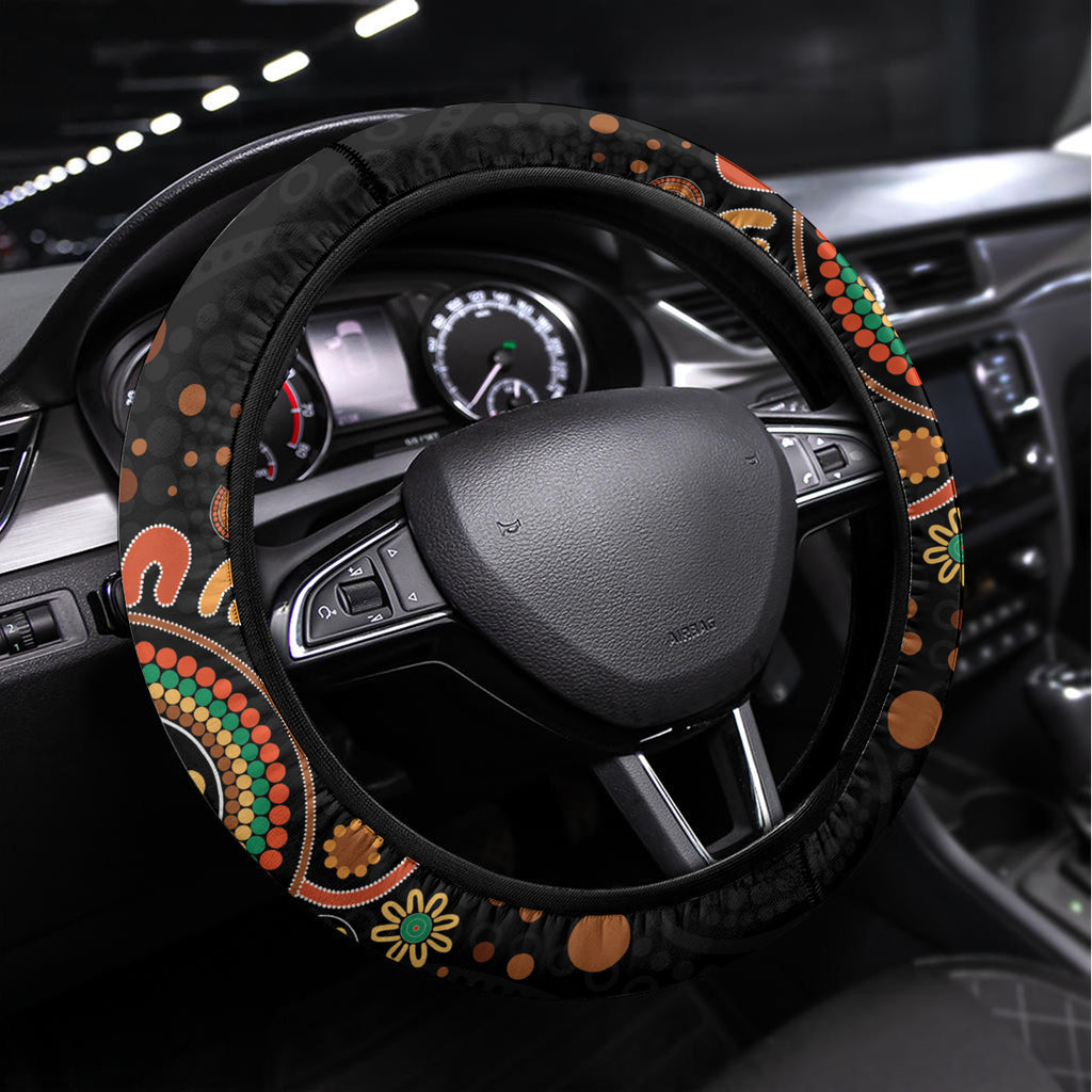 Aboriginal Dots Art Painting With Boomerang Steering Wheel Cover