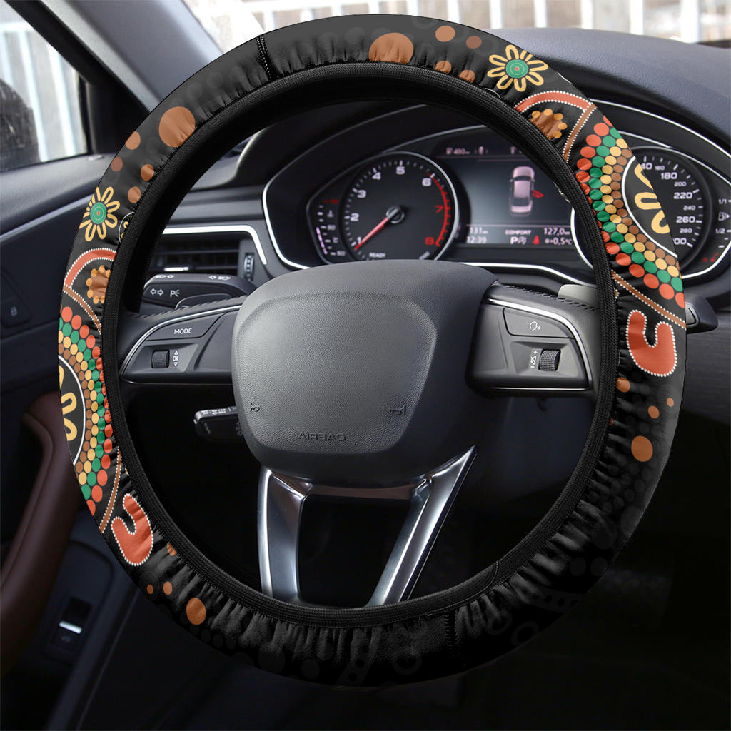Aboriginal Dots Art Painting With Boomerang Steering Wheel Cover