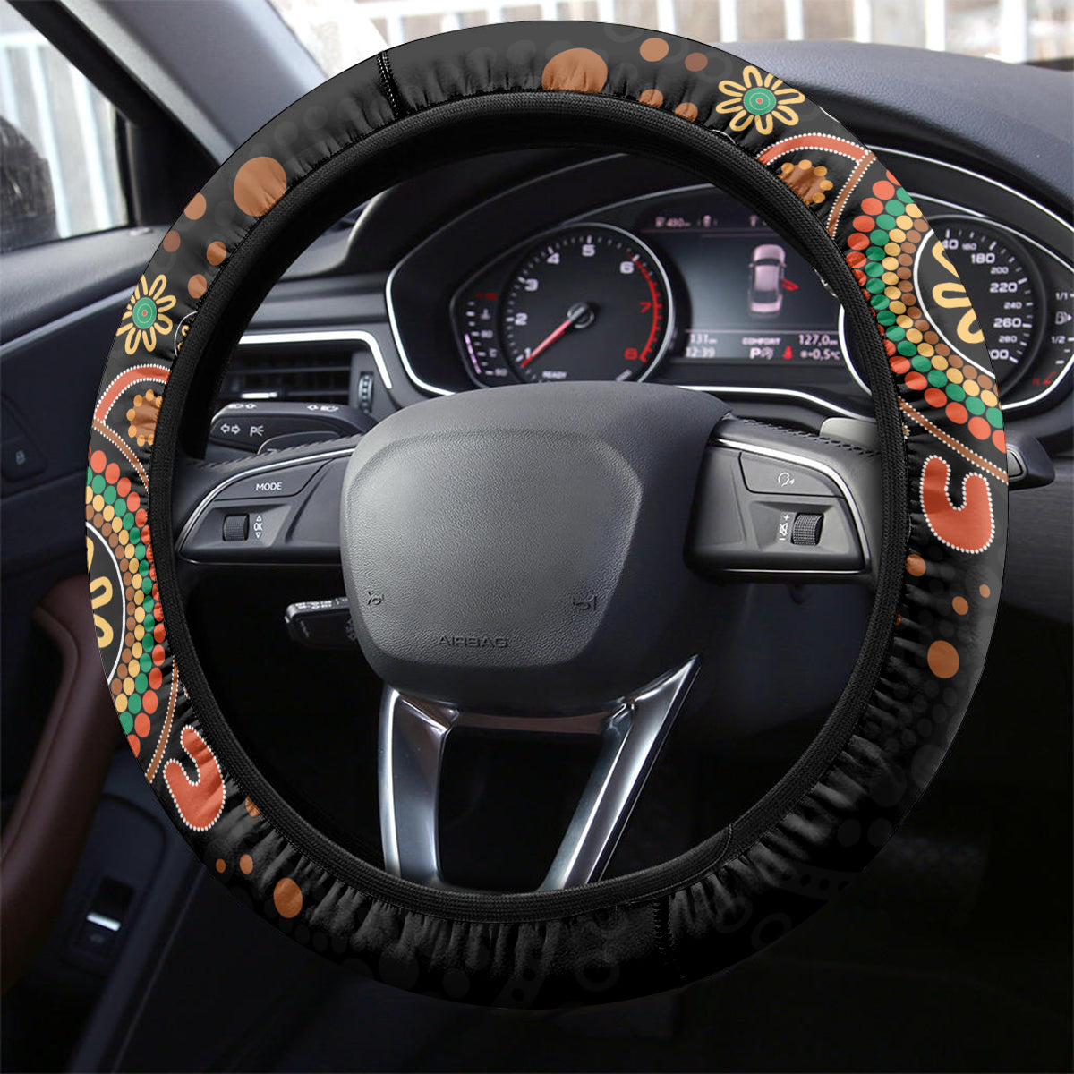 Aboriginal Dots Art Painting With Boomerang Steering Wheel Cover