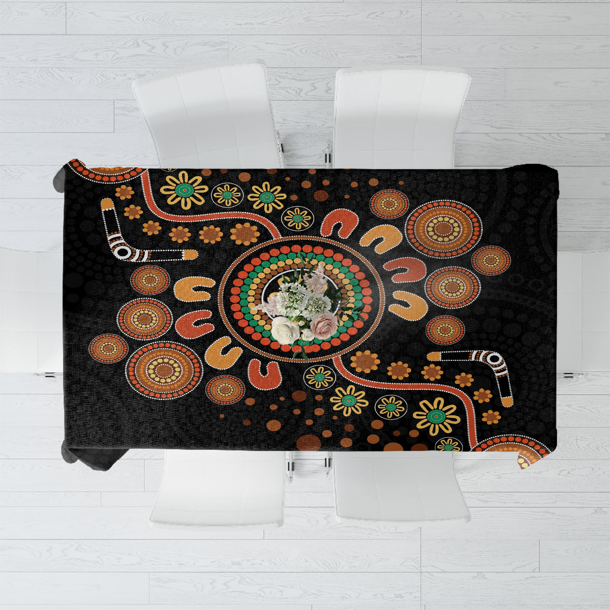 Aboriginal Dots Art Painting With Boomerang Tablecloth