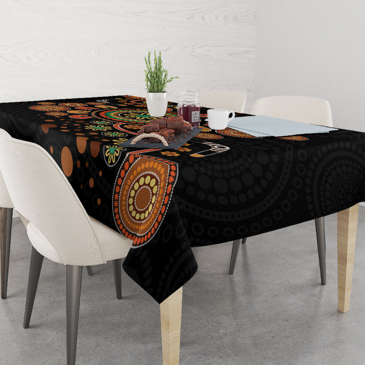 Aboriginal Dots Art Painting With Boomerang Tablecloth