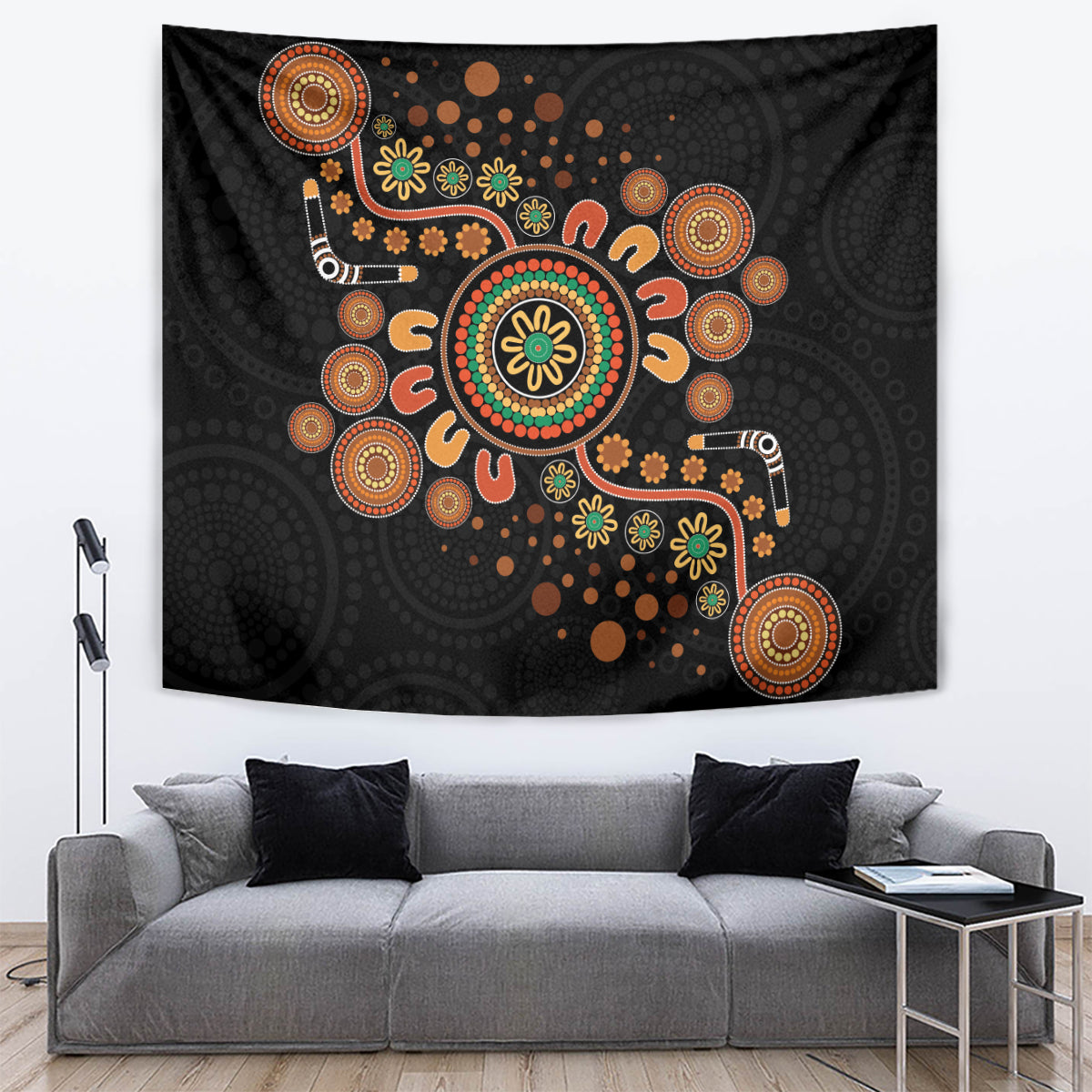 Aboriginal Dots Art Painting With Boomerang Tapestry