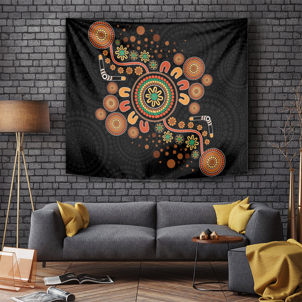 Aboriginal Dots Art Painting With Boomerang Tapestry