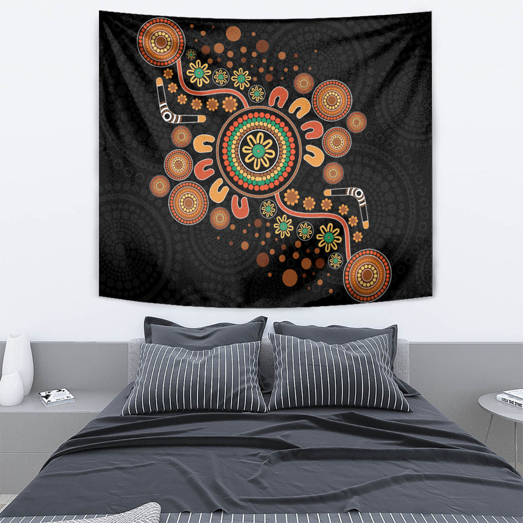 Aboriginal Dots Art Painting With Boomerang Tapestry