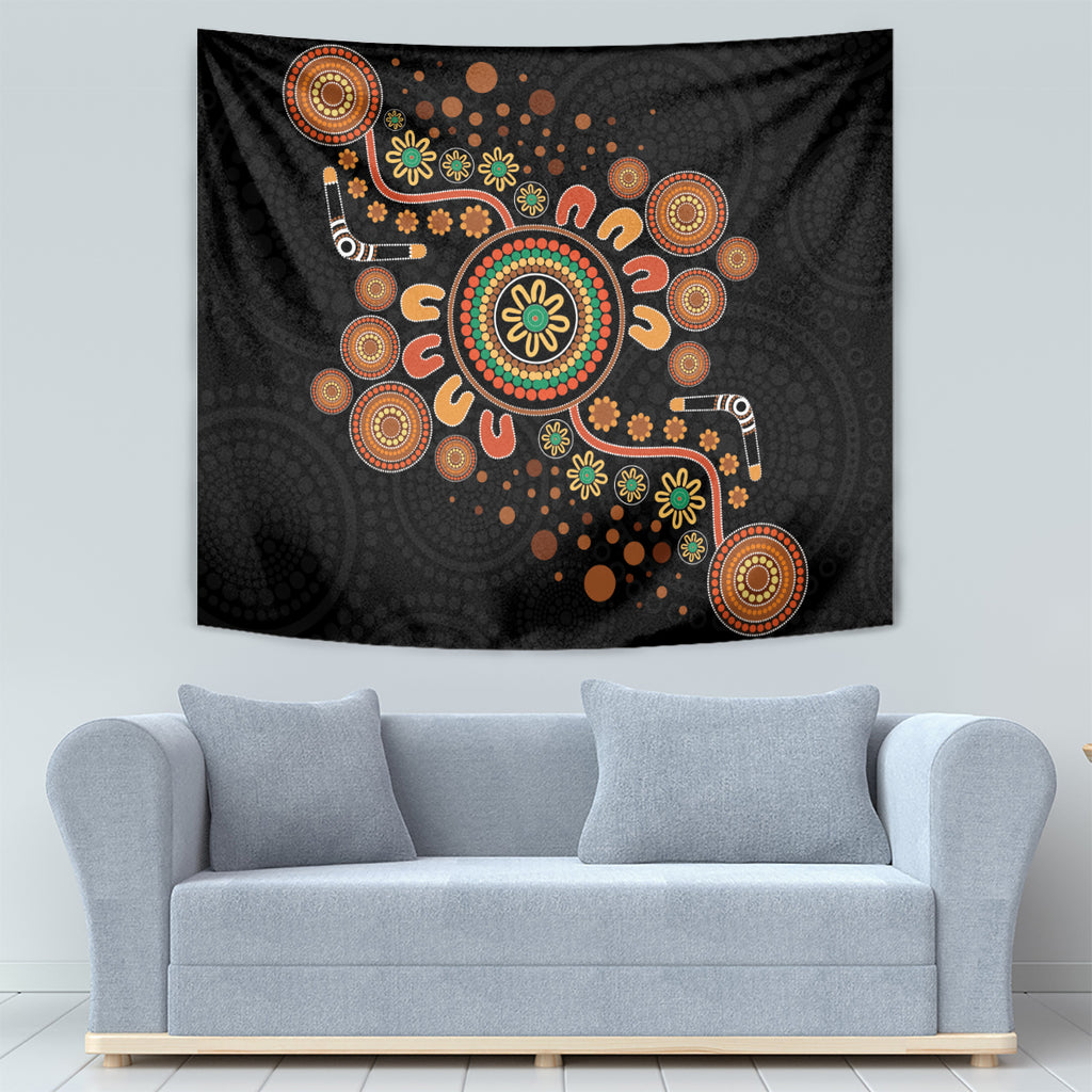 Aboriginal Dots Art Painting With Boomerang Tapestry