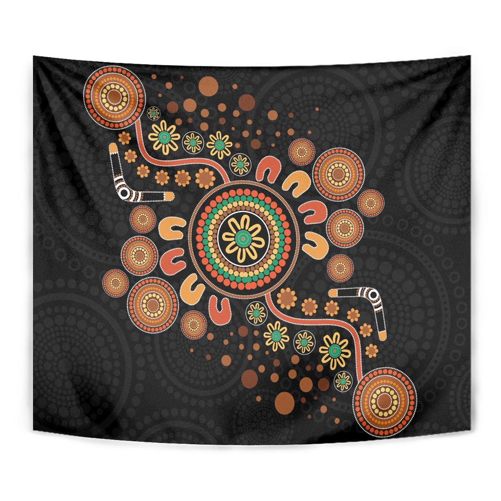 Aboriginal Dots Art Painting With Boomerang Tapestry