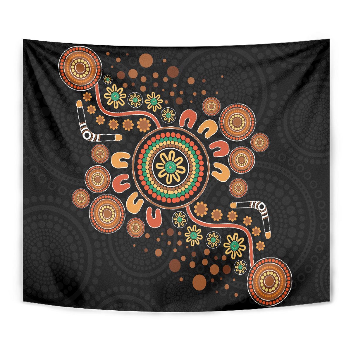 Aboriginal Dots Art Painting With Boomerang Tapestry