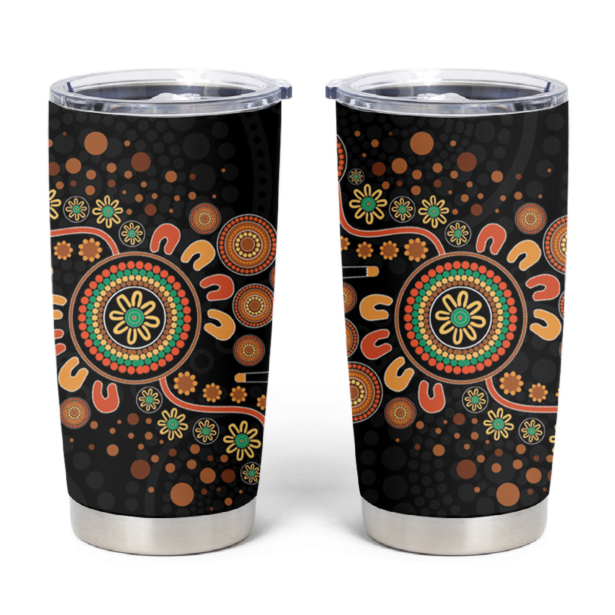 Aboriginal Dots Art Painting With Boomerang Tumbler Cup