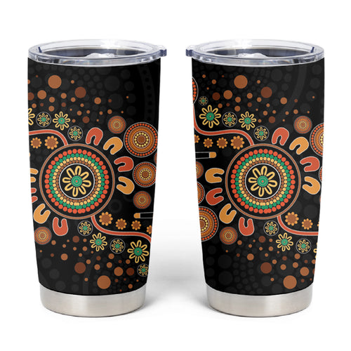 Aboriginal Dots Art Painting With Boomerang Tumbler Cup