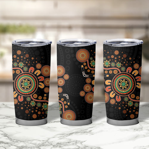 Aboriginal Dots Art Painting With Boomerang Tumbler Cup