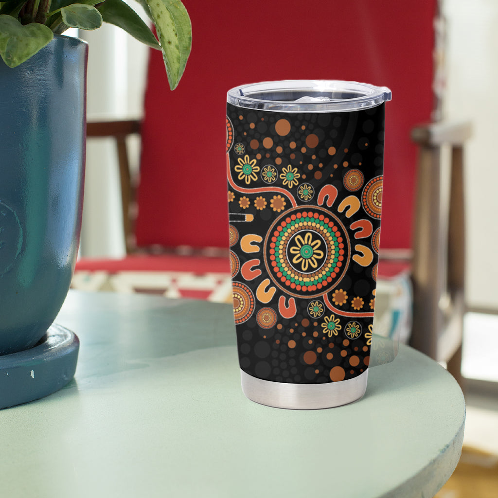 Aboriginal Dots Art Painting With Boomerang Tumbler Cup