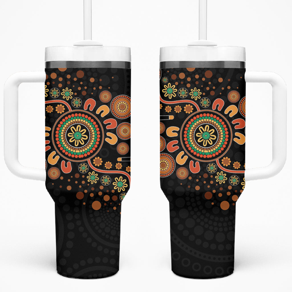 Aboriginal Dots Art Painting With Boomerang Tumbler With Handle