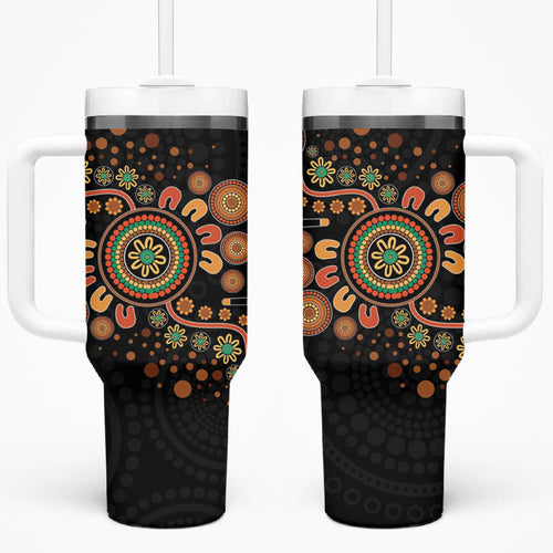 Aboriginal Dots Art Painting With Boomerang Tumbler With Handle