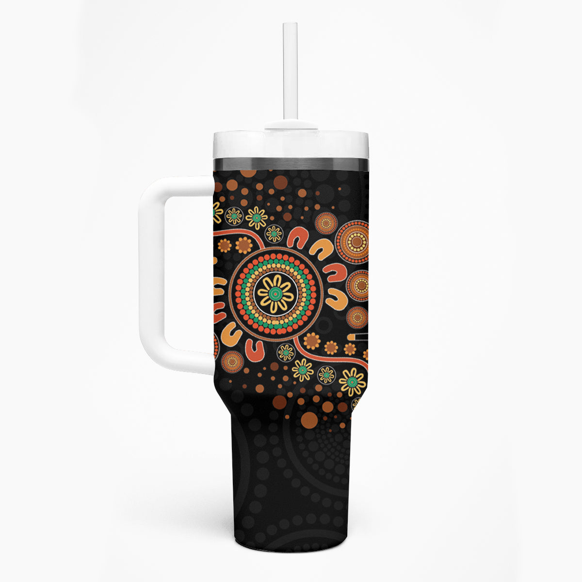 Aboriginal Dots Art Painting With Boomerang Tumbler With Handle