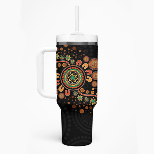 Aboriginal Dots Art Painting With Boomerang Tumbler With Handle