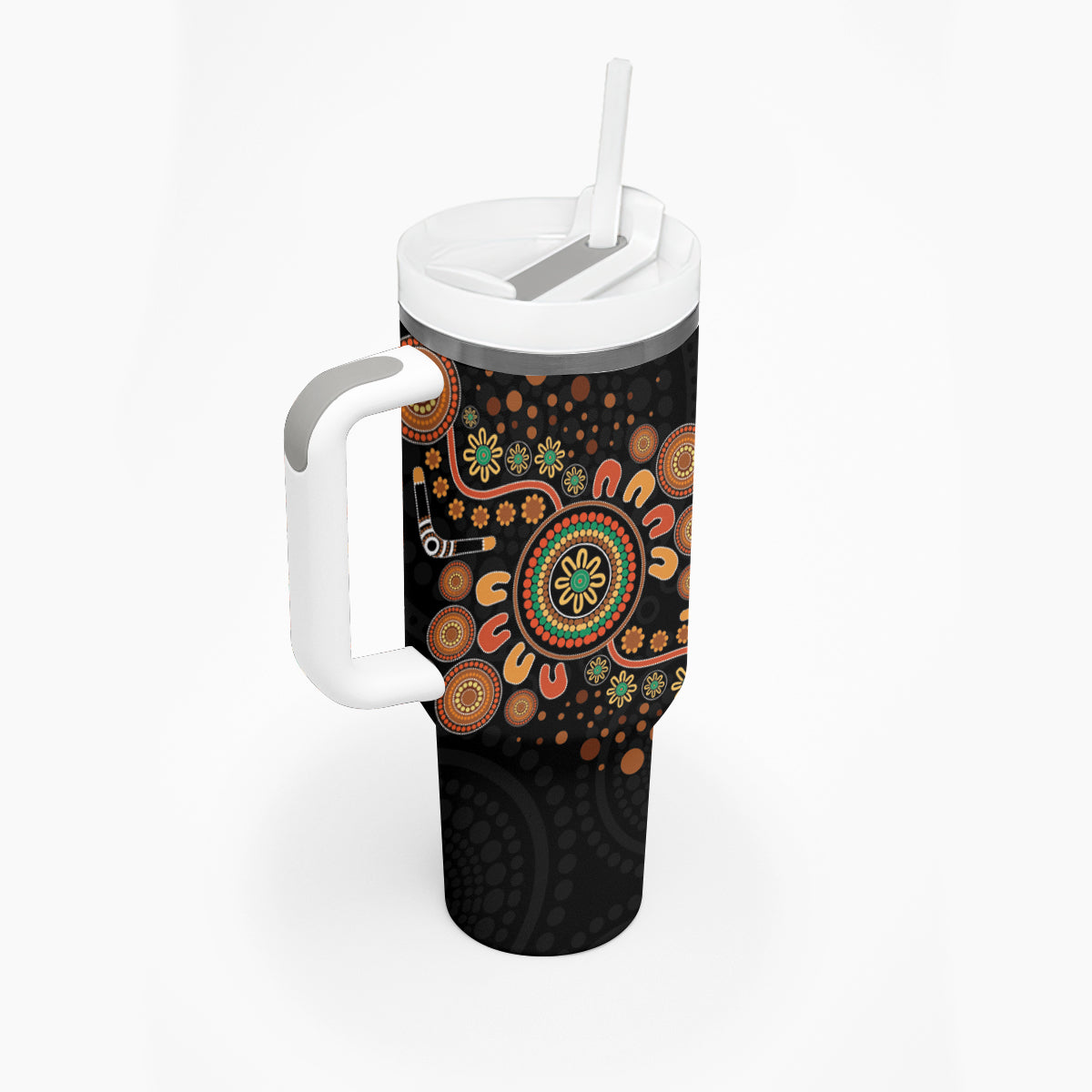 Aboriginal Dots Art Painting With Boomerang Tumbler With Handle