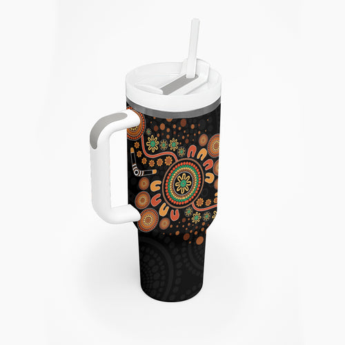 Aboriginal Dots Art Painting With Boomerang Tumbler With Handle