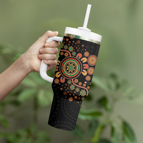 Aboriginal Dots Art Painting With Boomerang Tumbler With Handle