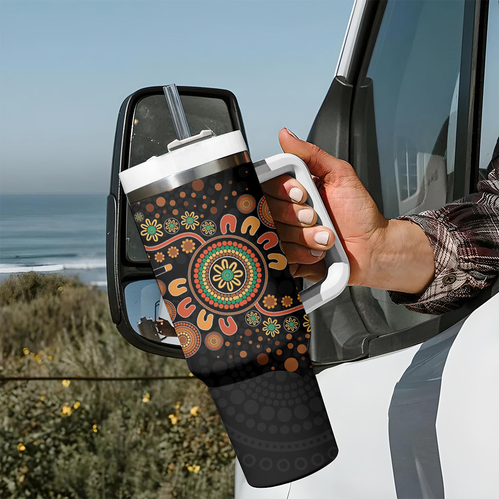 Aboriginal Dots Art Painting With Boomerang Tumbler With Handle