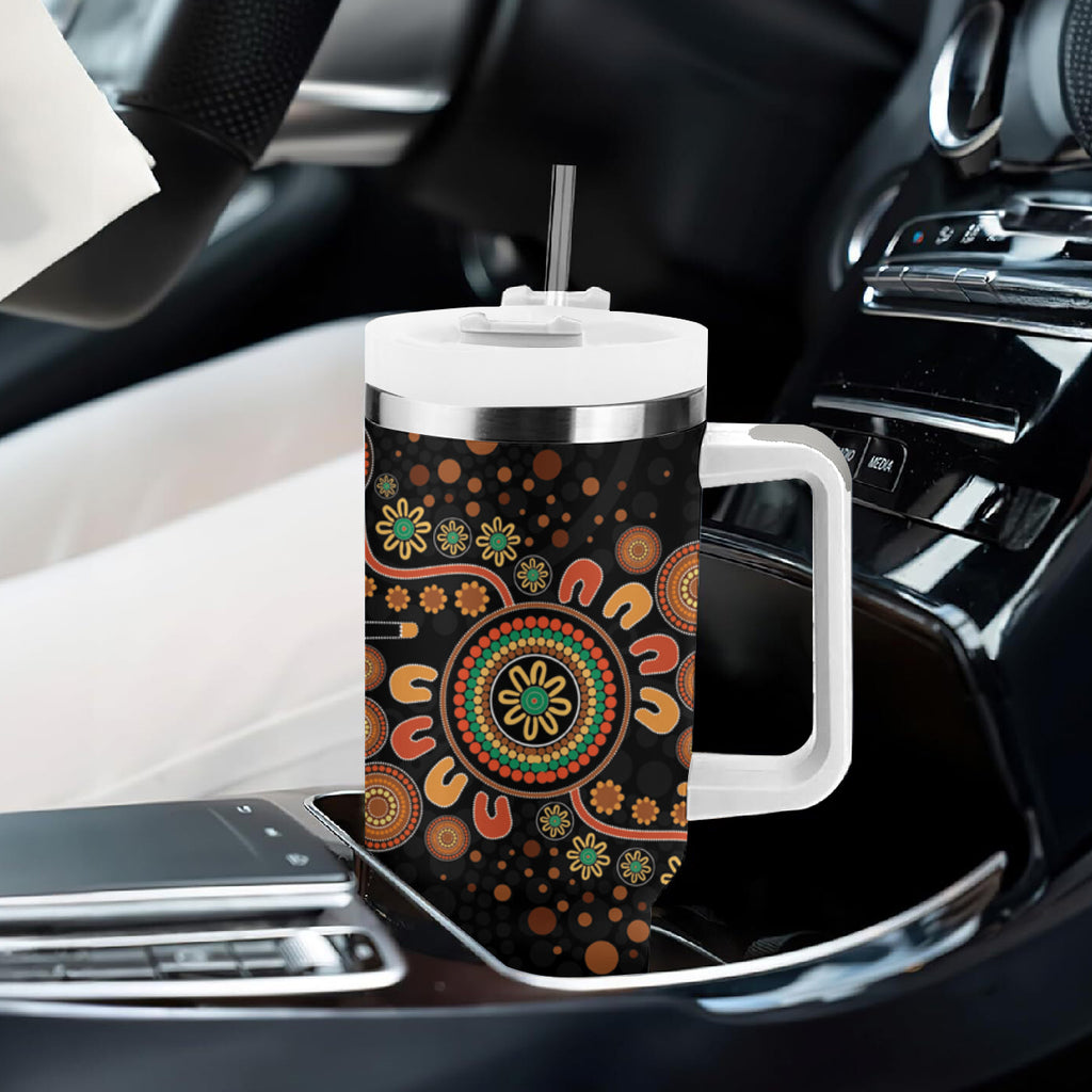 Aboriginal Dots Art Painting With Boomerang Tumbler With Handle