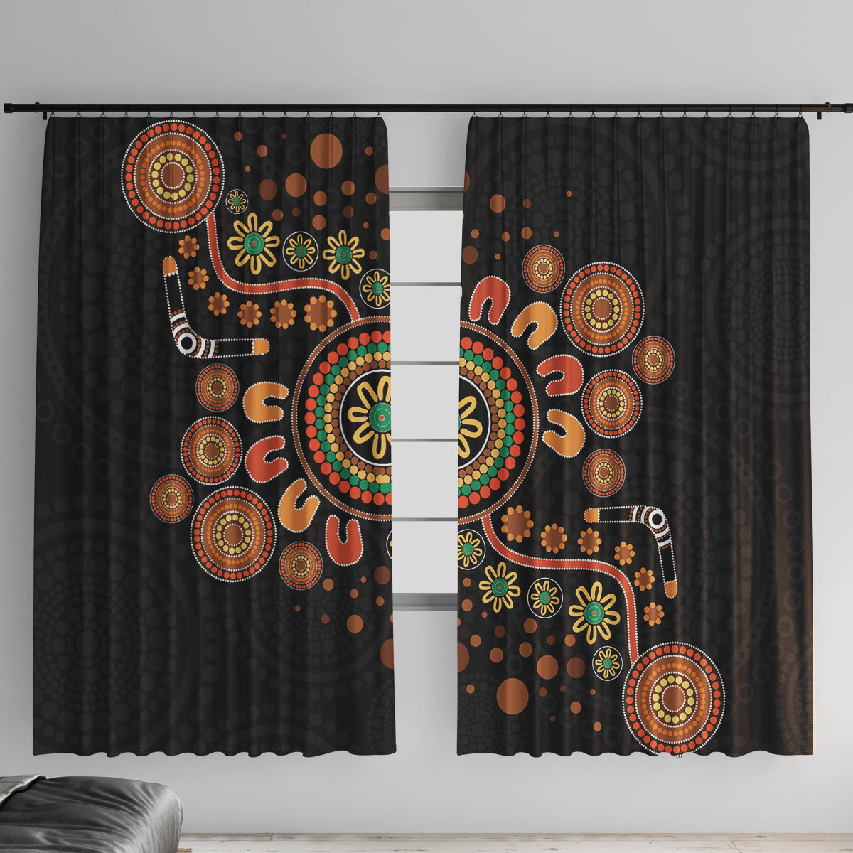 Aboriginal Dots Art Painting With Boomerang Window Curtain