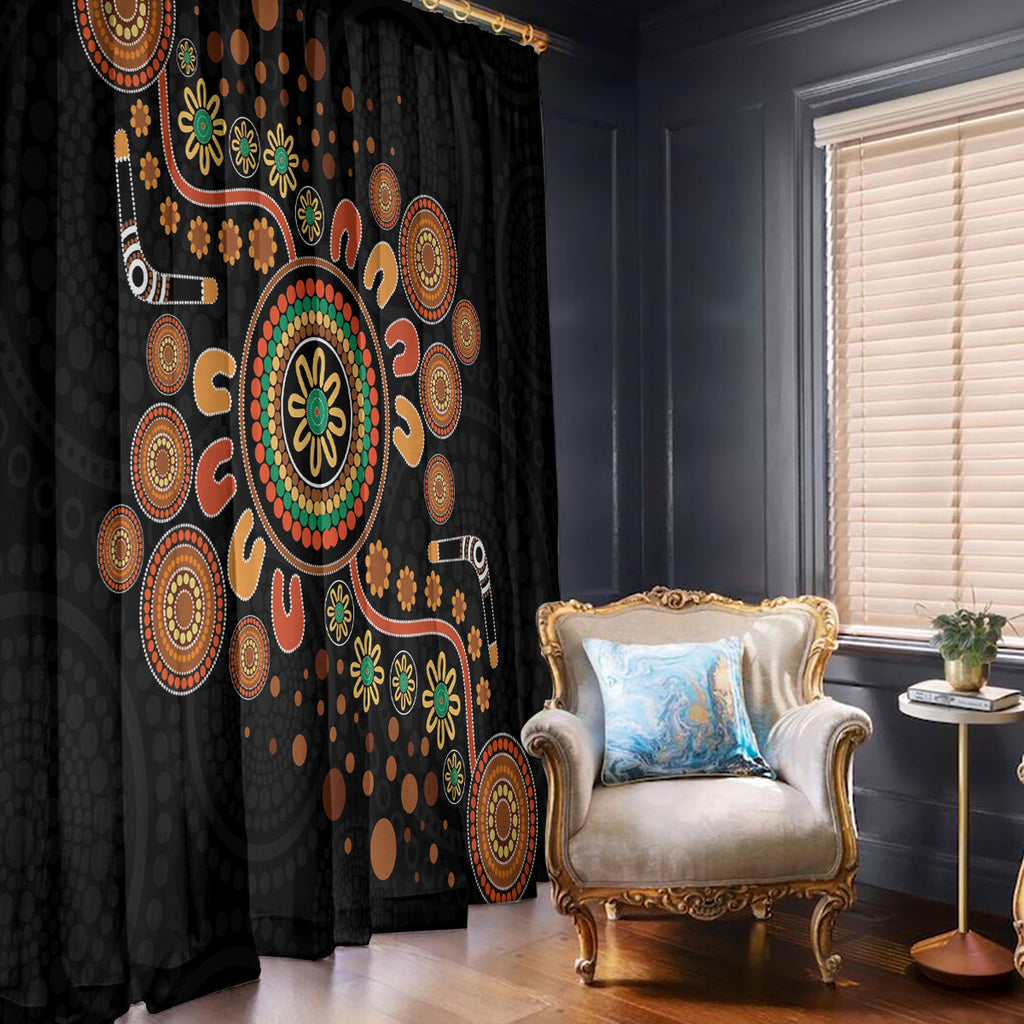 Aboriginal Dots Art Painting With Boomerang Window Curtain