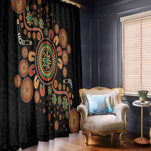 Aboriginal Dots Art Painting With Boomerang Window Curtain