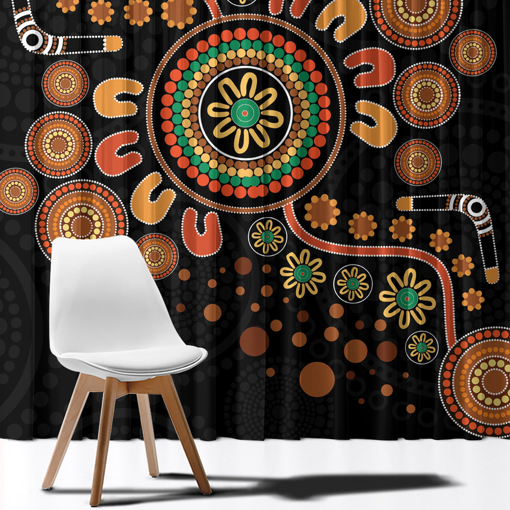 Aboriginal Dots Art Painting With Boomerang Window Curtain
