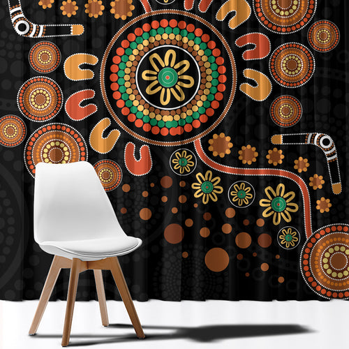 Aboriginal Dots Art Painting With Boomerang Window Curtain