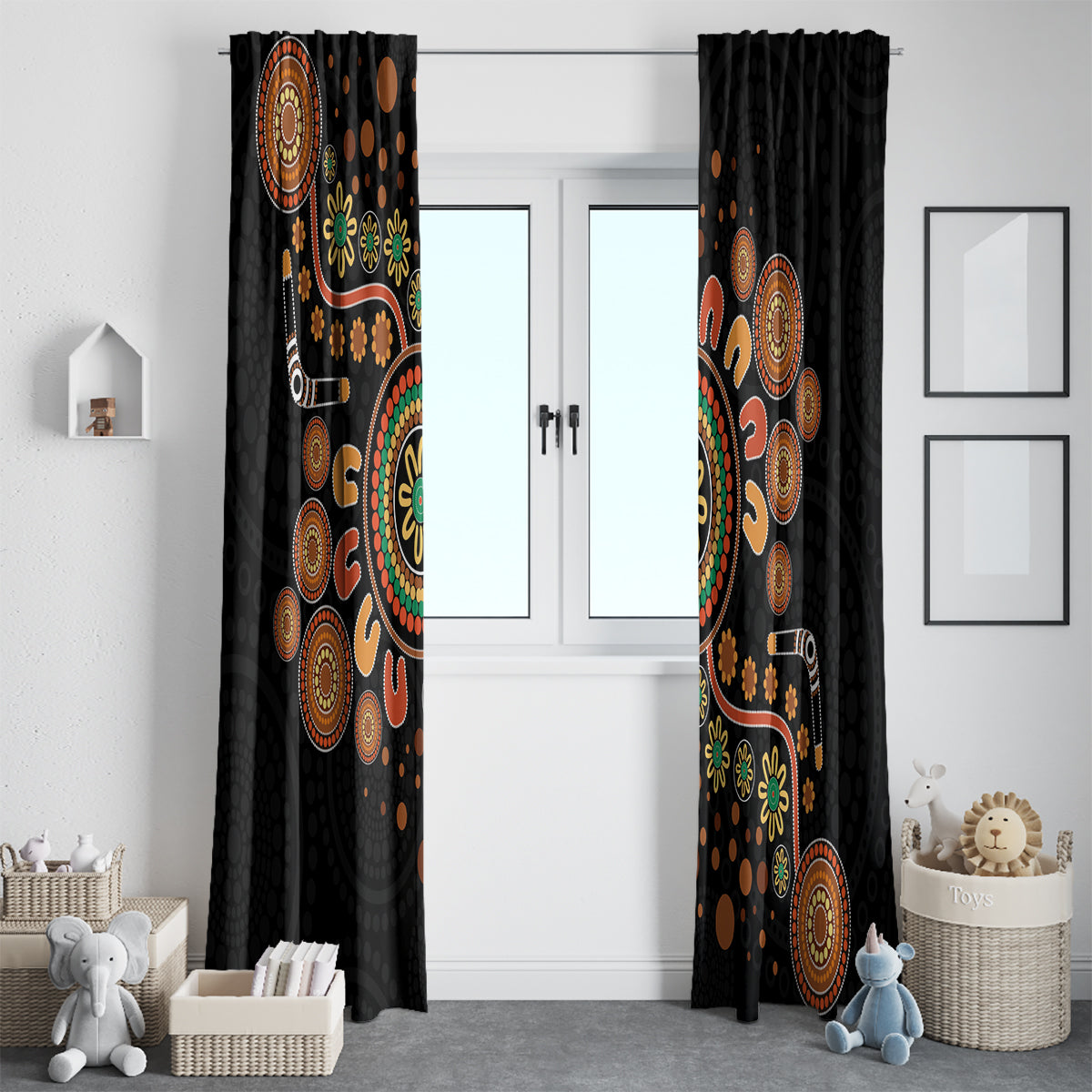 Aboriginal Dots Art Painting With Boomerang Window Curtain