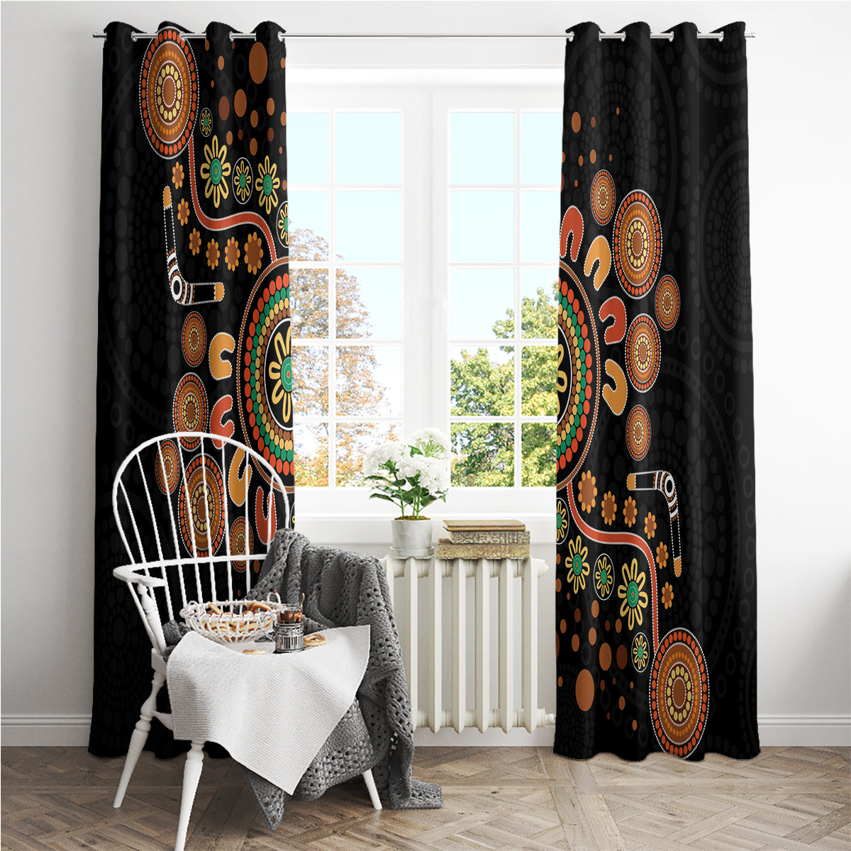 Aboriginal Dots Art Painting With Boomerang Window Curtain