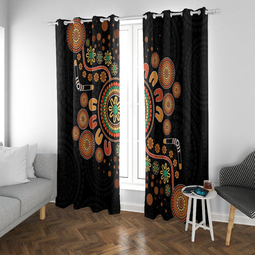 Aboriginal Dots Art Painting With Boomerang Window Curtain