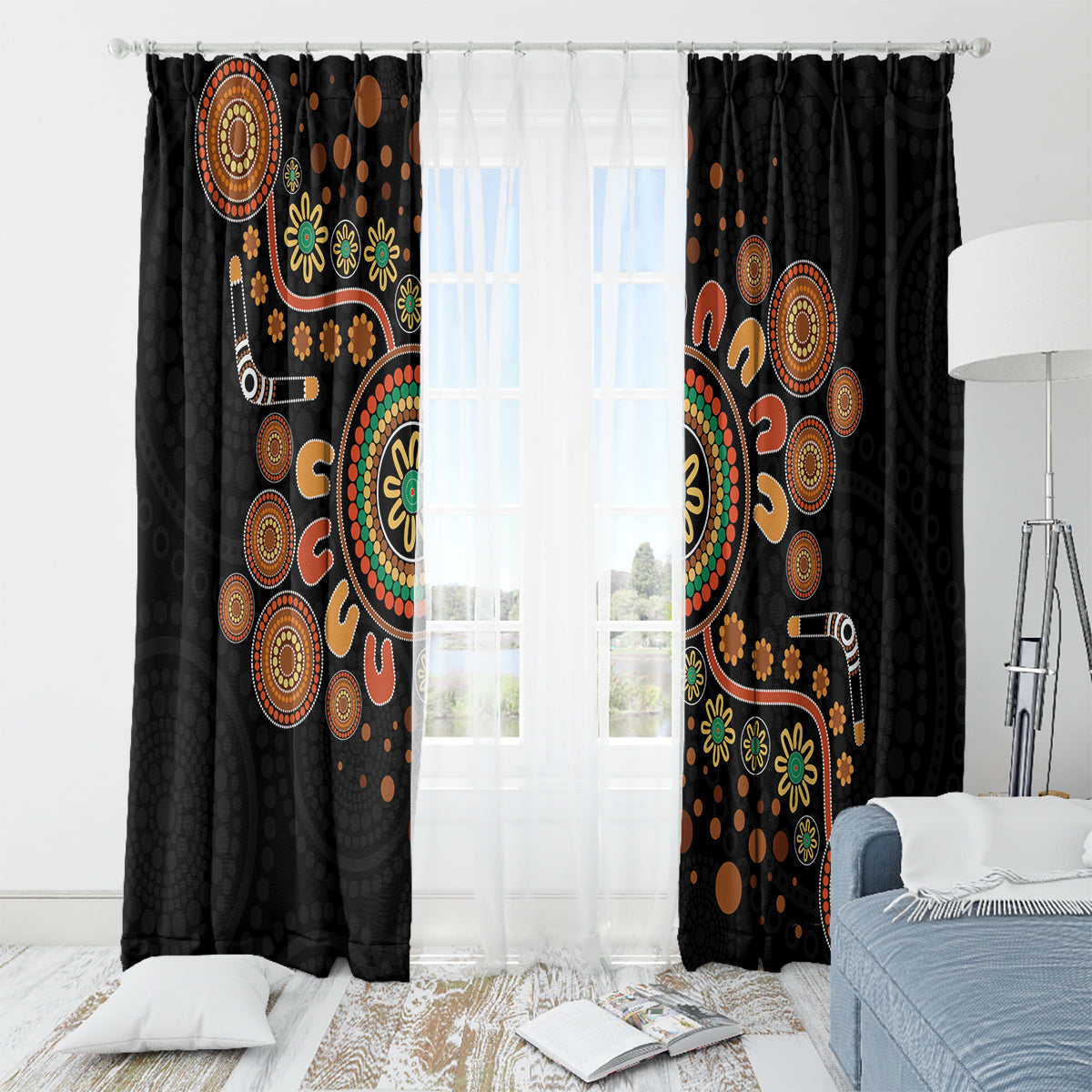 Aboriginal Dots Art Painting With Boomerang Window Curtain