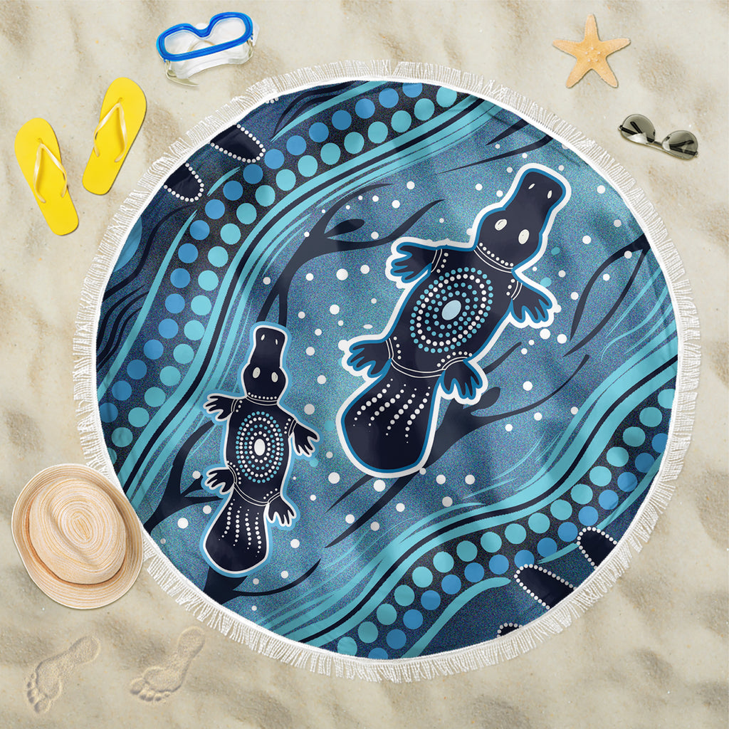 Aboriginal Dots Art Painting with Platypus Beach Blanket No 1