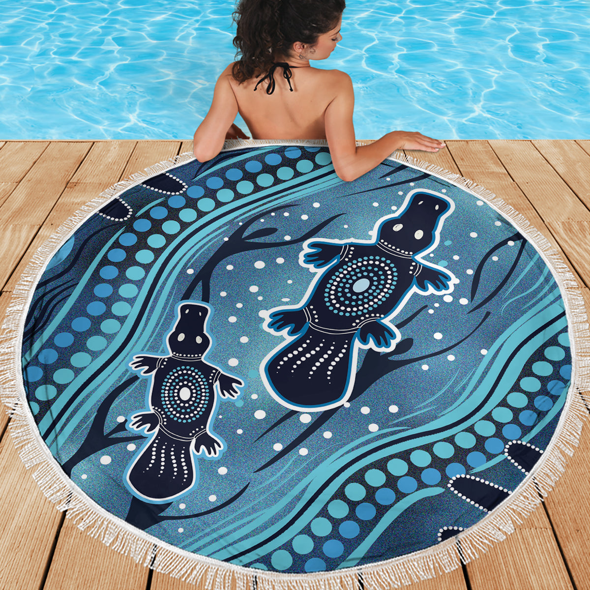 Aboriginal Dots Art Painting with Platypus Beach Blanket No 1