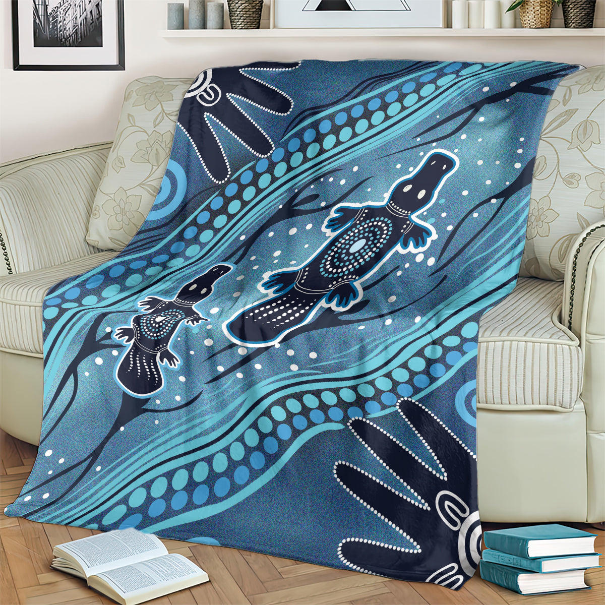 Aboriginal Dots Art Painting with Platypus Blanket No 1